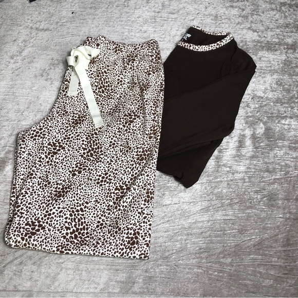 Lands End 2 piece lounge pajama set size small 6/8 brown leopard - Picture 11 of 11